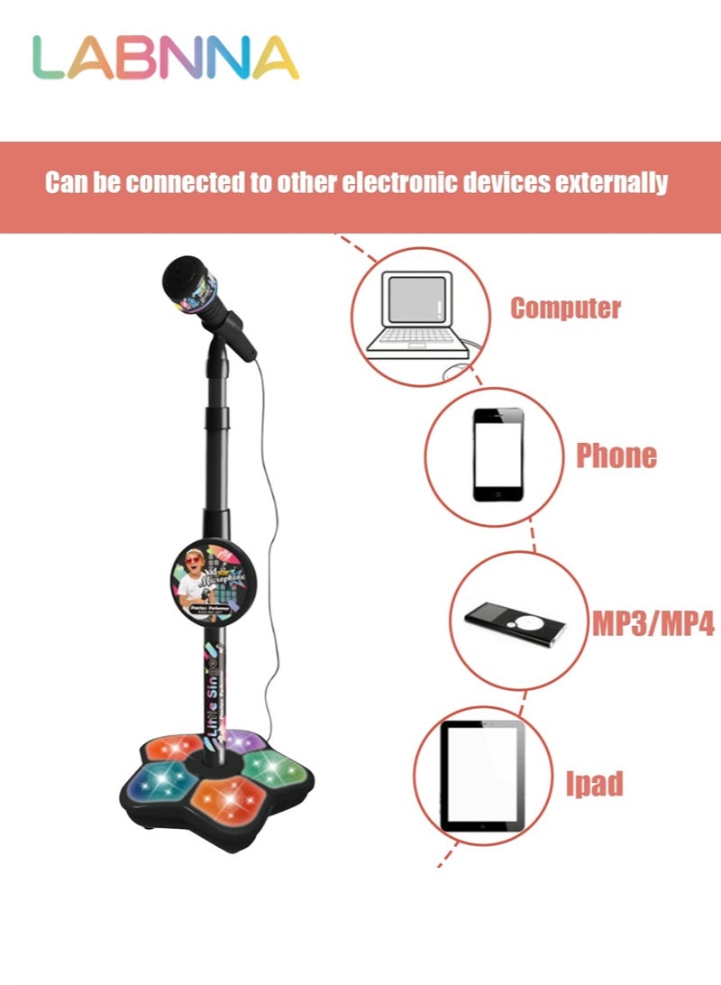 LABNNA جهاز كاريوكي للأطفال مع حامل، جهاز كاريوكي للأطفال، ميكروفون للأطفال مع أضواء مسرحية وامضة وحامل قابل للتعديل، هدية للأطفال من عمر 3 سنوات فما فوق - Image 5